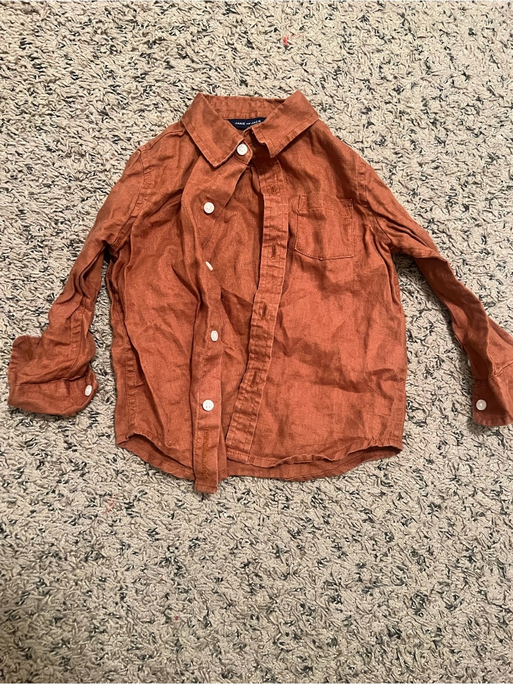 Janie and Jack 100% Linen Camel Brown Button Up Shirt